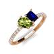5 - Zahara 9x6 mm Pear Peridot and 7x5 mm Emerald Cut Lab Created Blue Sapphire 2 Stone Duo Ring 