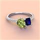 4 - Zahara 9x6 mm Pear Peridot and 7x5 mm Emerald Cut Lab Created Blue Sapphire 2 Stone Duo Ring 