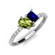 5 - Zahara 9x6 mm Pear Peridot and 7x5 mm Emerald Cut Lab Created Blue Sapphire 2 Stone Duo Ring 