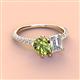 4 - Zahara 9x6 mm Pear Peridot and GIA Certified 7x5 mm Emerald Cut Diamond 2 Stone Duo Ring 