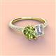 4 - Zahara 9x6 mm Pear Peridot and 7x5 mm Emerald Cut Forever One Moissanite 2 Stone Duo Ring 