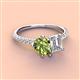 4 - Zahara 9x6 mm Pear Peridot and 7x5 mm Emerald Cut Forever One Moissanite 2 Stone Duo Ring 