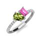5 - Zahara 9x6 mm Pear Peridot and 7x5 mm Emerald Cut Lab Created Pink Sapphire 2 Stone Duo Ring 