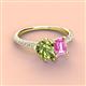 4 - Zahara 9x6 mm Pear Peridot and 7x5 mm Emerald Cut Lab Created Pink Sapphire 2 Stone Duo Ring 