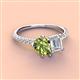 4 - Zahara 9x6 mm Pear Peridot and 7x5 mm Emerald Cut White Sapphire 2 Stone Duo Ring 