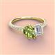 4 - Zahara 9x6 mm Pear Peridot and 7x5 mm Emerald Cut White Sapphire 2 Stone Duo Ring 