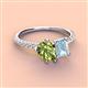 4 - Zahara 9x6 mm Pear Peridot and 7x5 mm Emerald Cut Aquamarine 2 Stone Duo Ring 