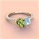 4 - Zahara 9x6 mm Pear Peridot and 7x5 mm Emerald Cut Aquamarine 2 Stone Duo Ring 