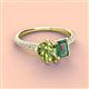 4 - Zahara 9x6 mm Pear Peridot and 7x5 mm Emerald Cut Lab Created Alexandrite 2 Stone Duo Ring 