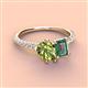4 - Zahara 9x6 mm Pear Peridot and 7x5 mm Emerald Cut Lab Created Alexandrite 2 Stone Duo Ring 
