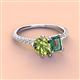 4 - Zahara 9x6 mm Pear Peridot and 7x5 mm Emerald Cut Lab Created Alexandrite 2 Stone Duo Ring 