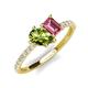 5 - Zahara 9x6 mm Pear Peridot and 7x5 mm Emerald Cut Pink Tourmaline 2 Stone Duo Ring 