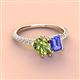4 - Zahara 9x6 mm Pear Peridot and 7x5 mm Emerald Cut Tanzanite 2 Stone Duo Ring 