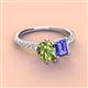4 - Zahara 9x6 mm Pear Peridot and 7x5 mm Emerald Cut Tanzanite 2 Stone Duo Ring 