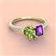 4 - Zahara 9x6 mm Pear Peridot and 7x5 mm Emerald Cut Amethyst 2 Stone Duo Ring 
