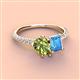 4 - Zahara 9x6 mm Pear Peridot and 7x5 mm Emerald Cut Blue Topaz 2 Stone Duo Ring 