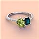 4 - Zahara 9x6 mm Pear Peridot and 7x5 mm Emerald Cut London Blue Topaz 2 Stone Duo Ring 