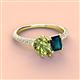 4 - Zahara 9x6 mm Pear Peridot and 7x5 mm Emerald Cut London Blue Topaz 2 Stone Duo Ring 