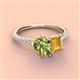4 - Zahara 9x6 mm Pear Peridot and 7x5 mm Emerald Cut Citrine 2 Stone Duo Ring 