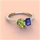 4 - Zahara 9x6 mm Pear Peridot and 7x5 mm Emerald Cut Iolite 2 Stone Duo Ring 