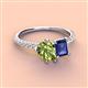 4 - Zahara 9x6 mm Pear Peridot and 7x5 mm Emerald Cut Iolite 2 Stone Duo Ring 