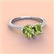 4 - Zahara 9x6 mm Pear and 7x5 mm Emerald Cut Peridot 2 Stone Duo Ring 