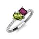 5 - Zahara 9x6 mm Pear Peridot and 7x5 mm Emerald Cut Rhodolite Garnet 2 Stone Duo Ring 