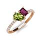 5 - Zahara 9x6 mm Pear Peridot and 7x5 mm Emerald Cut Rhodolite Garnet 2 Stone Duo Ring 