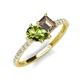 5 - Zahara 9x6 mm Pear Peridot and 7x5 mm Emerald Cut Smoky Quartz 2 Stone Duo Ring 