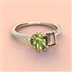 4 - Zahara 9x6 mm Pear Peridot and 7x5 mm Emerald Cut Smoky Quartz 2 Stone Duo Ring 