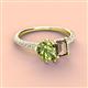 4 - Zahara 9x6 mm Pear Peridot and 7x5 mm Emerald Cut Smoky Quartz 2 Stone Duo Ring 
