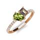 5 - Zahara 9x6 mm Pear Peridot and 7x5 mm Emerald Cut Smoky Quartz 2 Stone Duo Ring 
