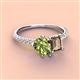 4 - Zahara 9x6 mm Pear Peridot and 7x5 mm Emerald Cut Smoky Quartz 2 Stone Duo Ring 