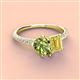 4 - Zahara 9x6 mm Pear Peridot and 7x5 mm Emerald Cut Lab Created Yellow Sapphire 2 Stone Duo Ring 