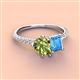 4 - Zahara 9x6 mm Pear Peridot and 7x5 mm Emerald Cut Blue Topaz 2 Stone Duo Ring 