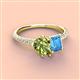 4 - Zahara 9x6 mm Pear Peridot and 7x5 mm Emerald Cut Blue Topaz 2 Stone Duo Ring 