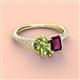 4 - Zahara 9x6 mm Pear Peridot and 7x5 mm Emerald Cut Rhodolite Garnet 2 Stone Duo Ring 