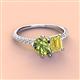 4 - Zahara 9x6 mm Pear Peridot and 7x5 mm Emerald Cut Lab Created Yellow Sapphire 2 Stone Duo Ring 
