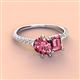 4 - Zahara 9x6 mm Pear and Emerald Cut Pink Tourmaline 2 Stone Duo Ring 