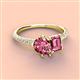 4 - Zahara 9x6 mm Pear and Emerald Cut Pink Tourmaline 2 Stone Duo Ring 
