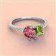 4 - Zahara 9x6 mm Pear Pink Tourmaline and 7x5 mm Emerald Cut Peridot 2 Stone Duo Ring 