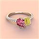 4 - Zahara 9x6 mm Pear Pink Tourmaline and 7x5 mm Emerald Cut Lab Created Yellow Sapphire 2 Stone Duo Ring 