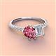 4 - Zahara 9x6 mm Pear Pink Tourmaline and 7x5 mm Emerald Cut White Sapphire 2 Stone Duo Ring 