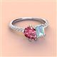 4 - Zahara 9x6 mm Pear Pink Tourmaline and 7x5 mm Emerald Cut Aquamarine 2 Stone Duo Ring 