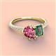 4 - Zahara 9x6 mm Pear Pink Tourmaline and 7x5 mm Emerald Cut Lab Created Alexandrite 2 Stone Duo Ring 