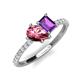 5 - Zahara 9x6 mm Pear Pink Tourmaline and 7x5 mm Emerald Cut Amethyst 2 Stone Duo Ring 