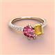 4 - Zahara 9x6 mm Pear Pink Tourmaline and 7x5 mm Emerald Cut Citrine 2 Stone Duo Ring 