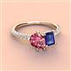 4 - Zahara 9x6 mm Pear Pink Tourmaline and 7x5 mm Emerald Cut Iolite 2 Stone Duo Ring 