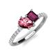 5 - Zahara 9x6 mm Pear Pink Tourmaline and 7x5 mm Emerald Cut Rhodolite Garnet 2 Stone Duo Ring 