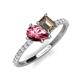 5 - Zahara 9x6 mm Pear Pink Tourmaline and 7x5 mm Emerald Cut Smoky Quartz 2 Stone Duo Ring 